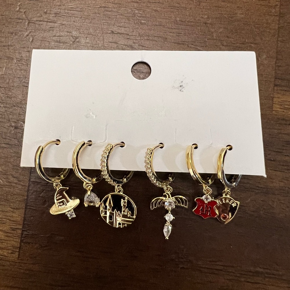 14K Gold Plated Marvel Avengers Theme Huggie Hoop Dangle Mismatched Earrings Set - Picture 2 of 2